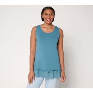 Liberare Women's Top Sz M Knit Tank Embroidered Mesh Hem Blue A695744